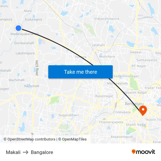 Makali to Bangalore map