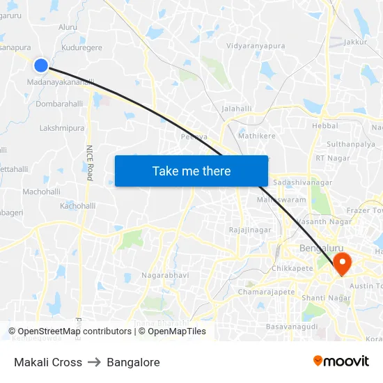 Makali Cross to Bangalore map