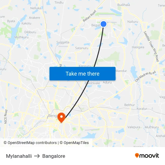 Mylanahalli to Bangalore map