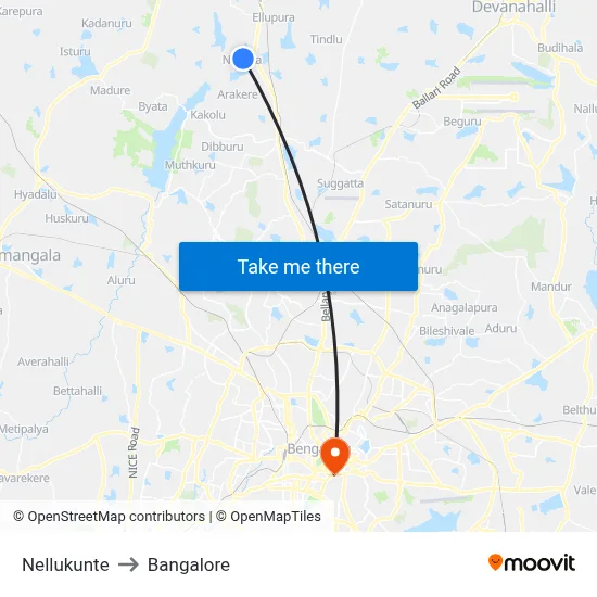 Nellukunte to Bangalore map