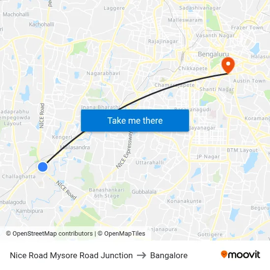 Nice Road Mysore Road Junction to Bangalore map