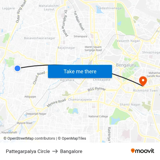 Pattegarpalya Circle to Bangalore map
