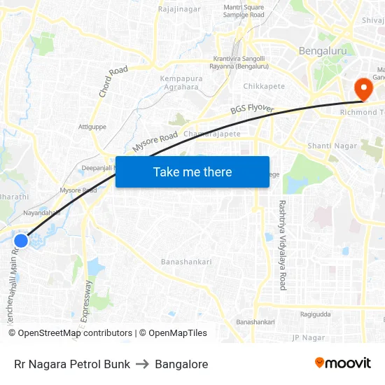 Rr Nagara Petrol Bunk to Bangalore map