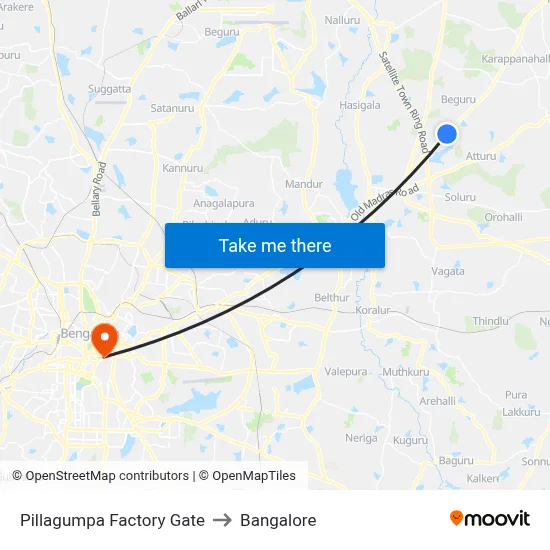 Pillagumpa Factory Gate to Bangalore map