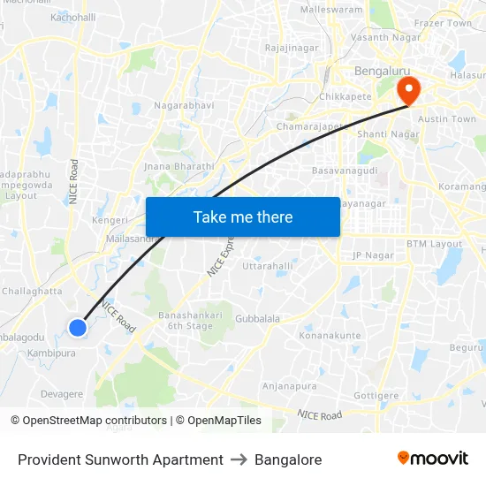 Provident Sunworth Apartment to Bangalore map