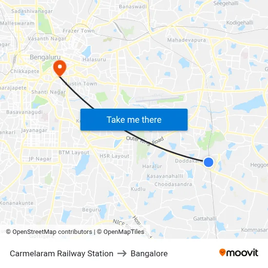 Carmelaram Railway Station to Bangalore map
