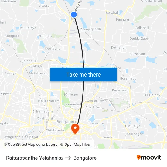 Raitarasanthe Yelahanka to Bangalore map