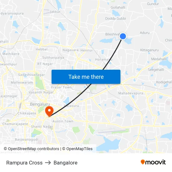 Rampura Cross to Bangalore map