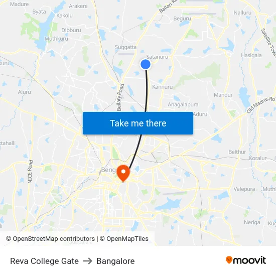 Reva College Gate to Bangalore map