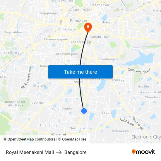 Royal Meenakshi Mall to Bangalore map