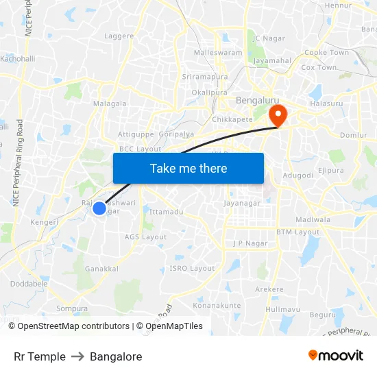 Rr Temple to Bangalore map