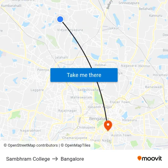Sambhram College to Bangalore map