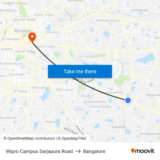 Wipro Campus Sarjapura Road to Bangalore map
