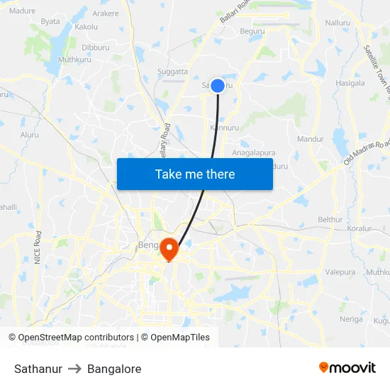 Sathanur to Bangalore map