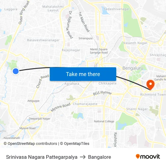 Srinivasa Nagara Pattegarpalya to Bangalore map