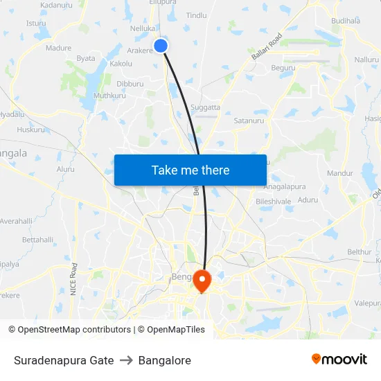 Suradenapura Gate to Bangalore map