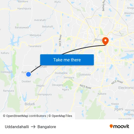 Uddandahalli to Bangalore map