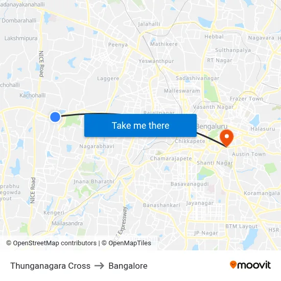 Thunganagara Cross to Bangalore map