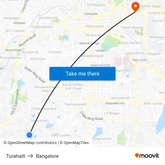 Turahalli to Bangalore map