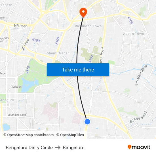 Bengaluru Dairy Circle to Bangalore map