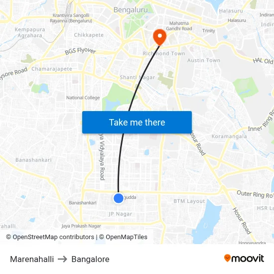 Marenahalli to Bangalore map