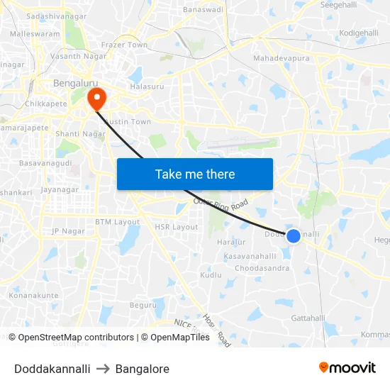 Doddakannalli to Bangalore map