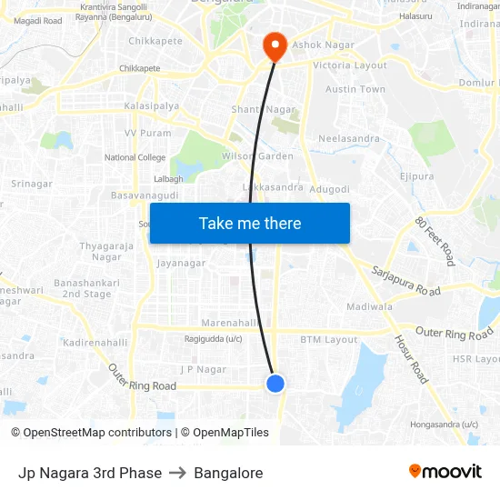 Jp Nagara 3rd Phase to Bangalore map