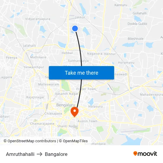 Amruthahalli to Bangalore map