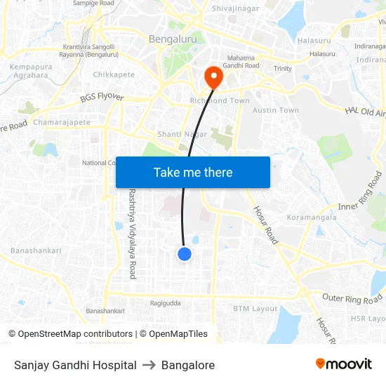 Sanjay Gandhi Hospital to Bangalore map