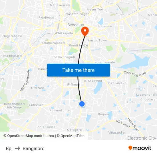 Bpl to Bangalore map