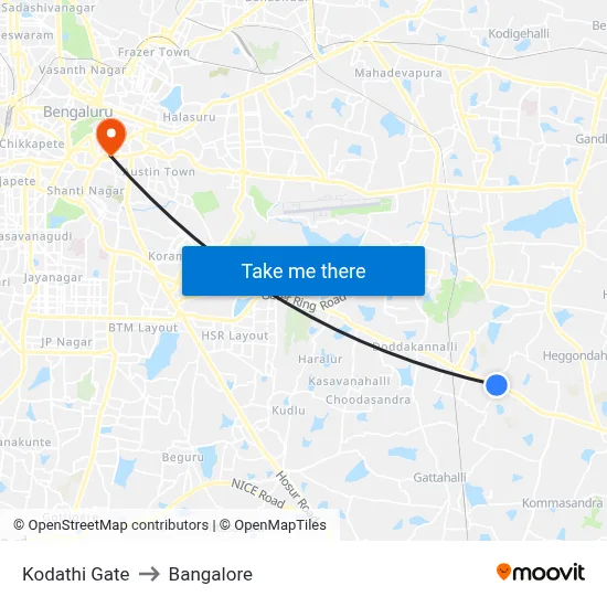 Kodathi Gate to Bangalore map