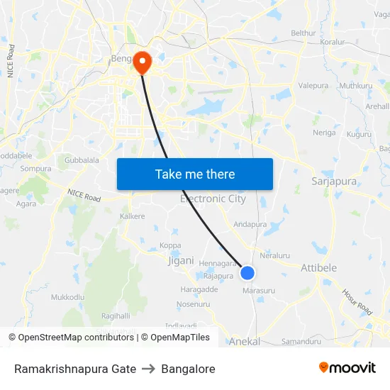 Ramakrishnapura Gate to Bangalore map