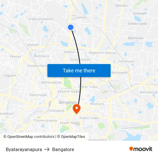 Byatarayanapura to Bangalore map