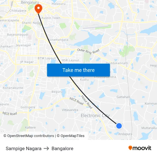 Sampige Nagara to Bangalore map