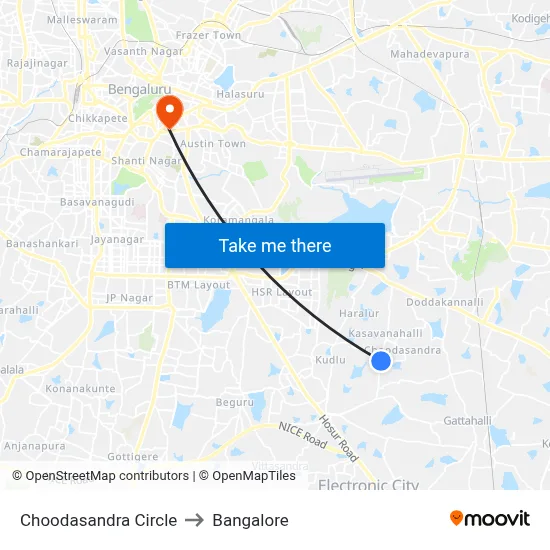 Choodasandra Circle to Bangalore map