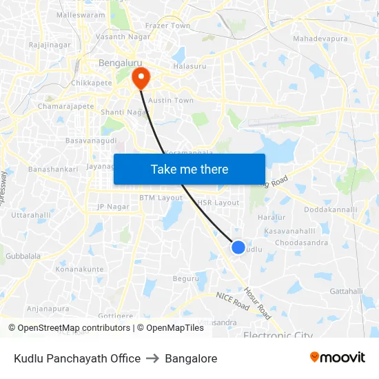Kudlu Panchayath Office to Bangalore map