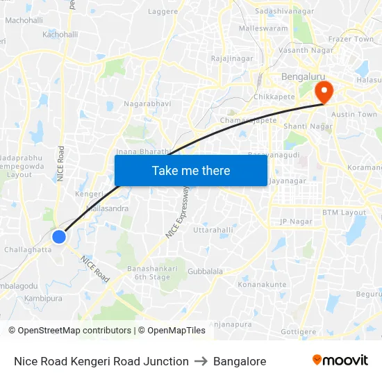 Nice Road Kengeri Road Junction to Bangalore map