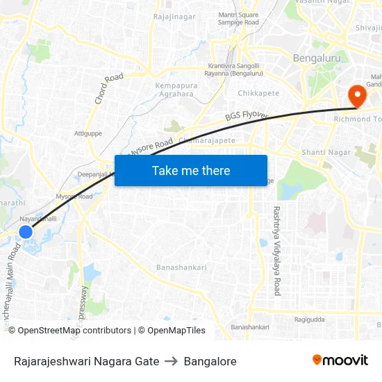 Rajarajeshwari Nagara Gate to Bangalore map