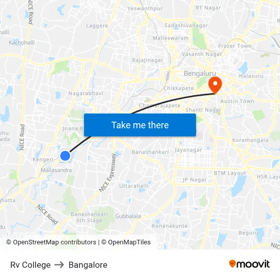 Rv College to Bangalore map