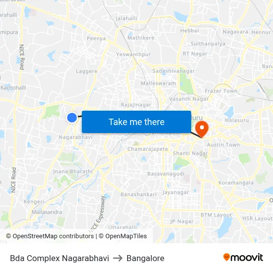 Bda Complex Nagarabhavi to Bangalore map
