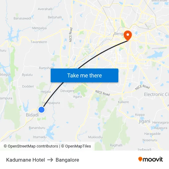 Kadumane Hotel to Bangalore map