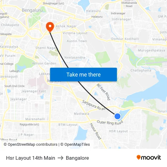 Hsr Layout 14th Main to Bangalore map