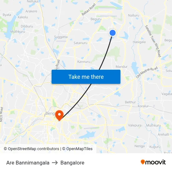 Are Bannimangala to Bangalore map