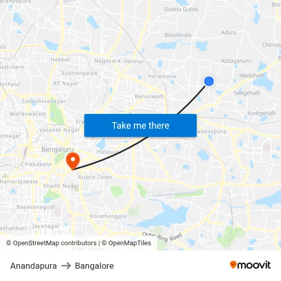 Anandapura to Bangalore map