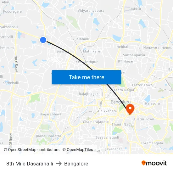 8th Mile Dasarahalli to Bangalore map
