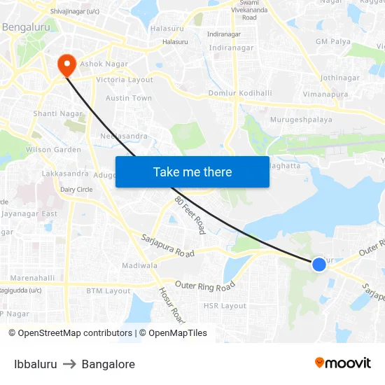 Ibbaluru to Bangalore map