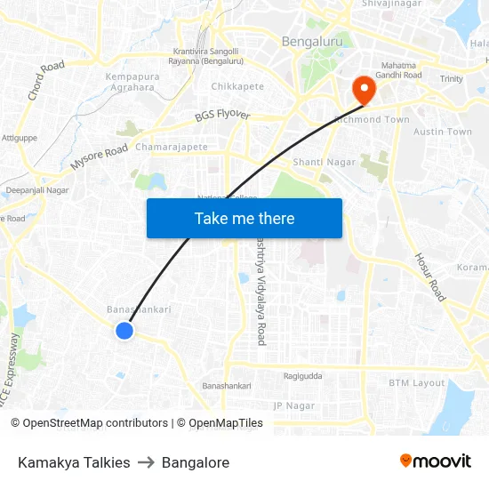 Kamakya Talkies to Bangalore map