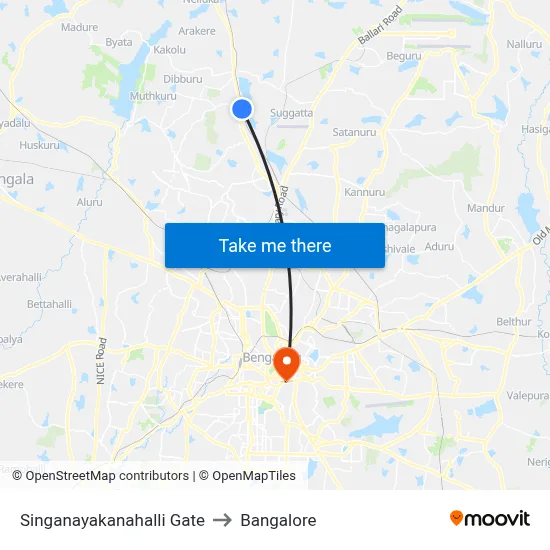 Singanayakanahalli Gate to Bangalore map