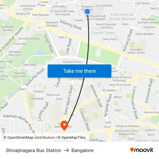 Shivajinagara Bus Station to Bangalore map