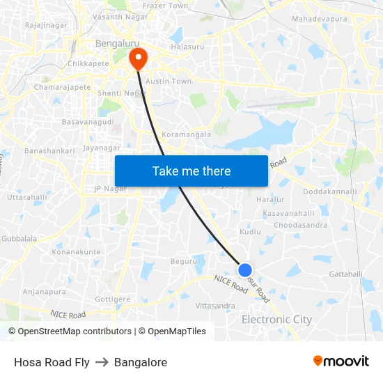Hosa Road Fly to Bangalore map